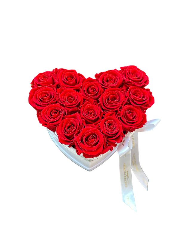 Trvácne ruže v boxe - červené srdiečko L