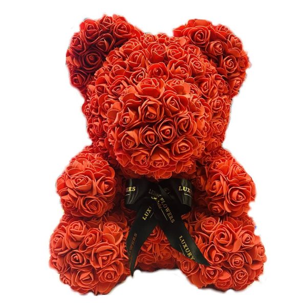 Ručne vyrobený medvedík z ruží – červený 40 cm