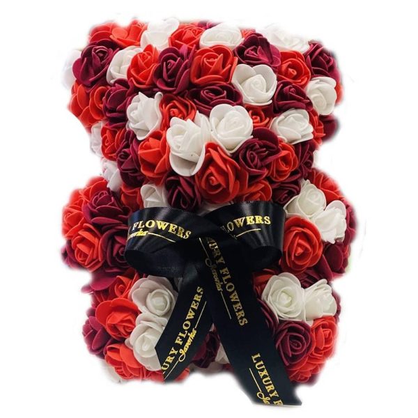 Ručne vyrobený medvedík z ruží – mix 25 cm