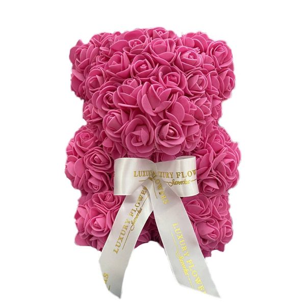 Ručne vyrobený medvedík z ruží – ružový 25 cm